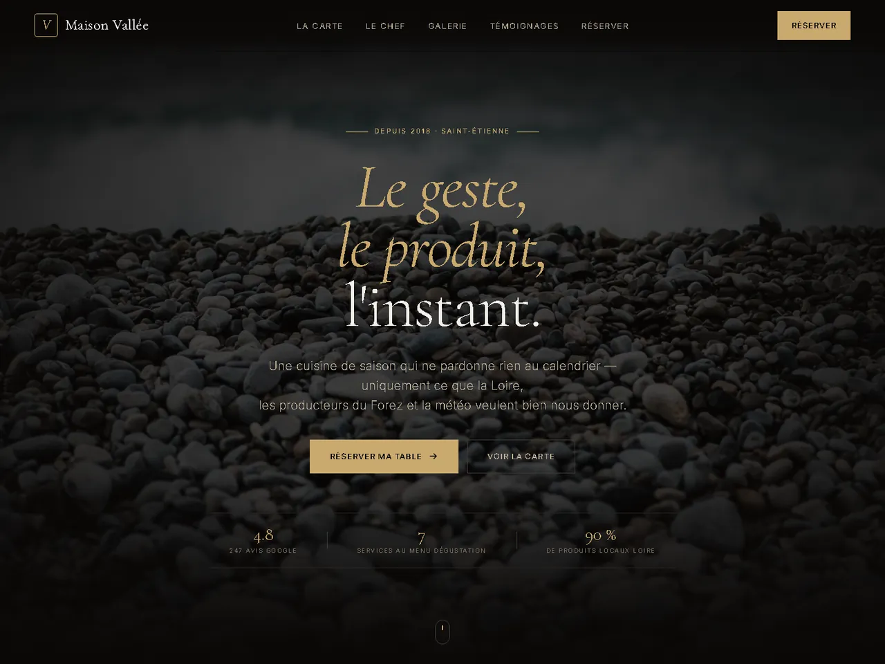 Maquette d'un site de restaurant gastronomique — démonstration Webconnecte (Maison Vallée, carte interactive, galerie)